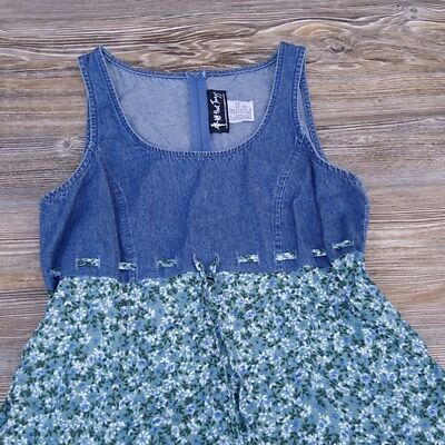 Vintage Denim Jean Floral Flowy Woven Tie Dress | eBay