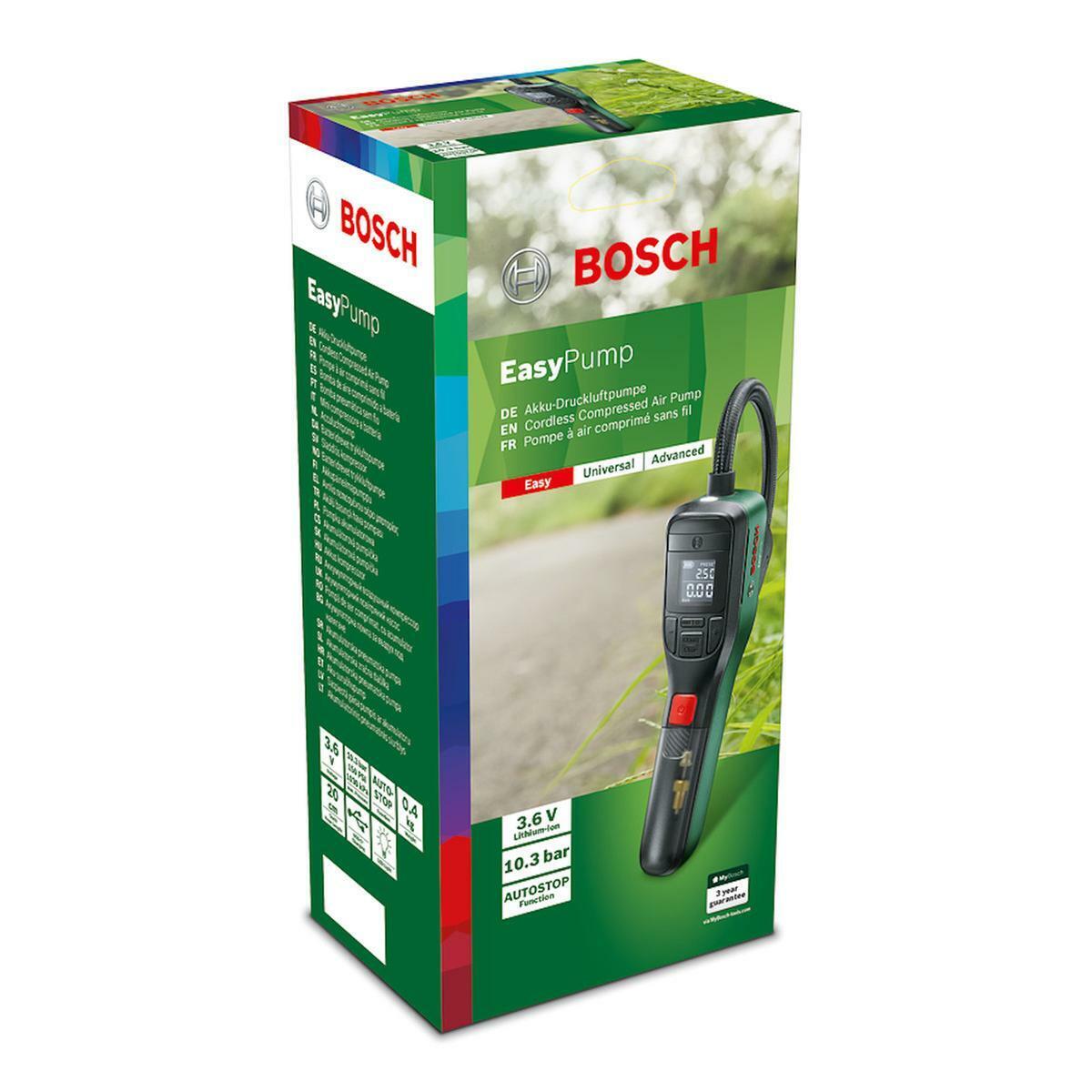 Bosch Home and Garden Pompe pneumatique sans-fil Bosch – EasyPump (livré  avec 1 sac textile, 1 adaptateur de débit, 1 aiguille à ballon, 1 câble USB)