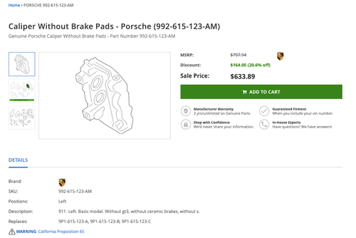 🚘 2017-2024 Porsche 911 Carrera Front Brembo Brake Caliper Set 18k 991.2 992 - Picture 22 of 22