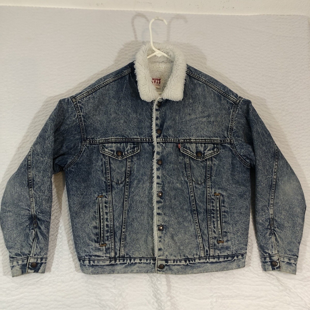90's Levi's Sherpa Lined Acid Wash Men's Denim Jacket Size XL
