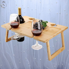 Portable Wine Picnic Table Foldable Champagne Picnic Snack Table Tray Wooden O