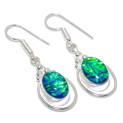 Triplet Opal Gemstone Handmade 925 Sterling Silver Jewelry Earring Sz 1.5''