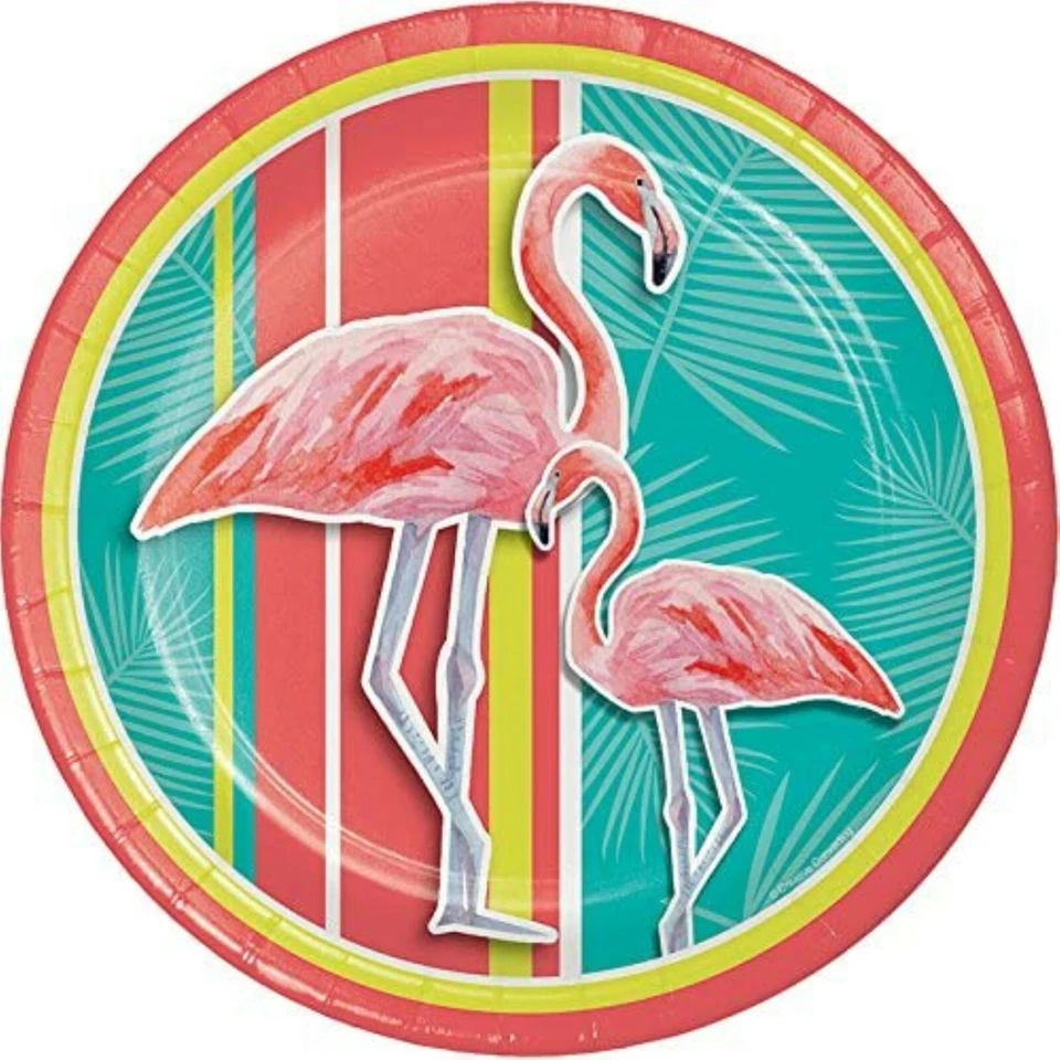 Tropical Flamingo Party Supplies Plates Napkins Table Cover Beach Luau Serves 16 - Image 2 of 4