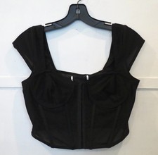 Shein Black Corset Bustier Style Crop Top Mesh Boning Women's M