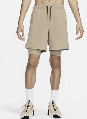 Nike Men s Sz M Unlimited Dri-FIT 7  2-in-1 Versatile Shorts Khaki DV9334-247