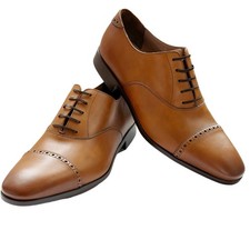 Ferragamo BOSTON Leather 9 EE 42 Cap Toe Gancini Oxford Men's Brown Dress Shoes