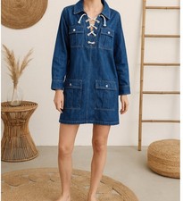 NWT J. Crew Harbor Indigo Lace-Up Front Denim Mini Dress size M