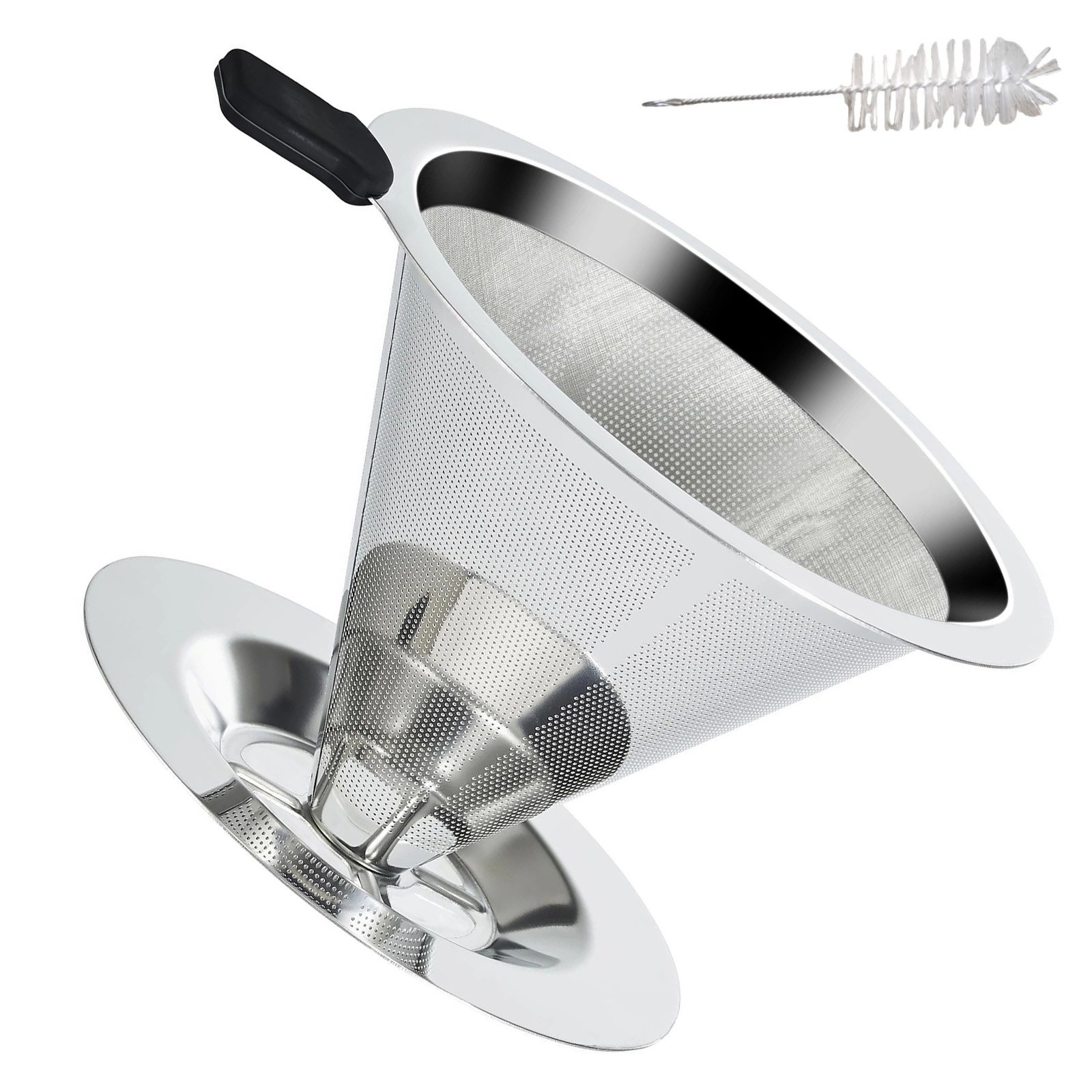 Paperless Pour Over Dripper 304 Stainless Steel High Density Filter Retains Oil