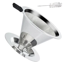 Paperless Pour Over Dripper 304 Stainless Steel High Density Filter Retains Oil