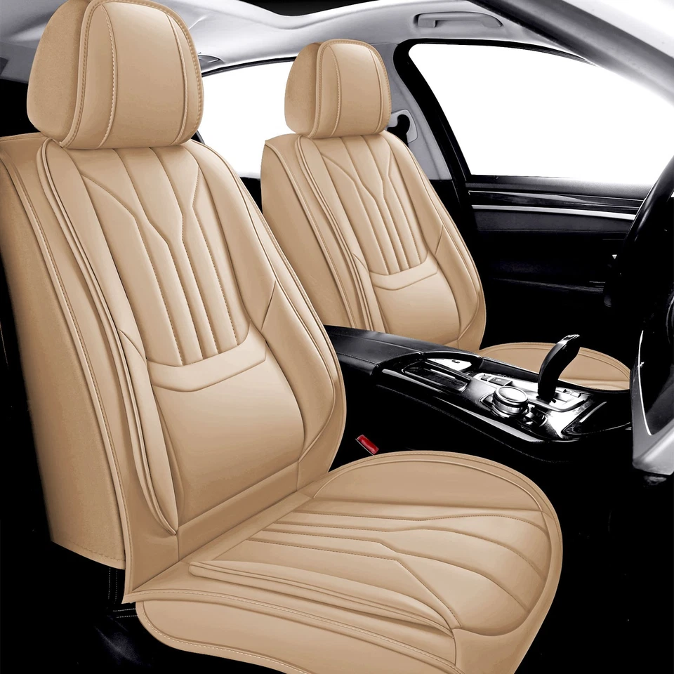 Juego Completo Fundas Asiento Coche 5 Plazas Cuero PU Delantero + Cojín Trasero Universal Beige Foto 2 de 4
