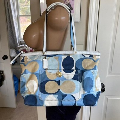 Y2K Vintage Coach blue and cream monogram canvas shoulder bag | eBay