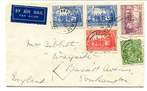 Australia 1937 NSW 150th Anniversary set first day dated cover Mitcham VIC to UK