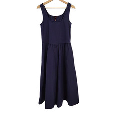 Quince Women Cotton Mixed Media Tank Midi Dress Navy M
