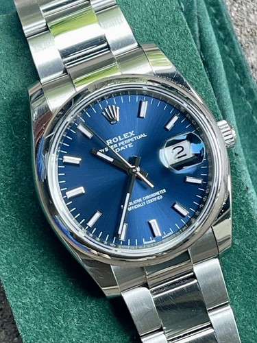 2021 Rolex 115200 OP Date 34mm Blue Dial Paper Box Hangtag Sti...