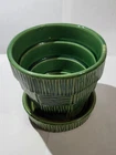 McCoy USA Green Basket Weave Flower Pot, with attached Saucer