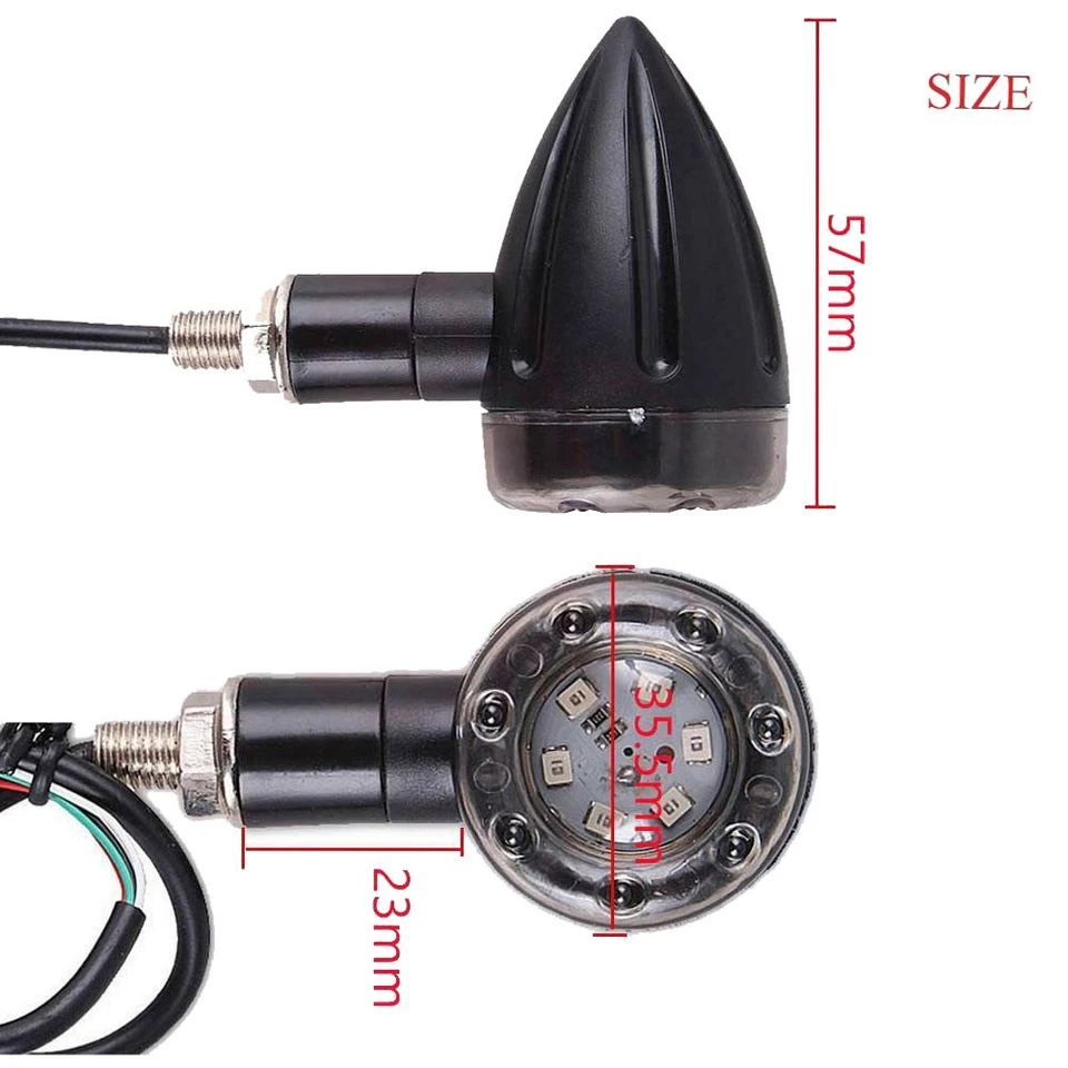 2x Motorcycle LED Turn Signal Brake Light Indicator Lamp For Harley Honda Custom - Изображение 3 из 4