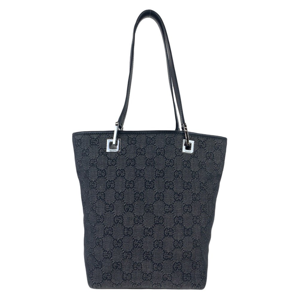 GUCCI GG Canvas Tote Shoulder Bag Black with Silver Hardware 31244