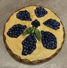 Vintage Ceramic Blueberry Pie Keeper  w / Lid - Made In Portugal By Over & Back