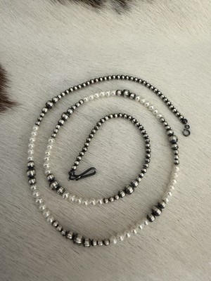 22  3mm 4mm 5mm Desert Pearls & Fresh Water Pearls Native Made Navajo Sterling