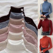 WOMENS JUMPER SWEATER Fashion LADIES HIGH ROLL NECK KNITTED TOP RIBBED