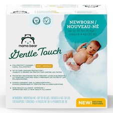 Mama Bear Gentle Touch Newborn Diapers, 120 Count Total 4 Packs of 30 , Size N