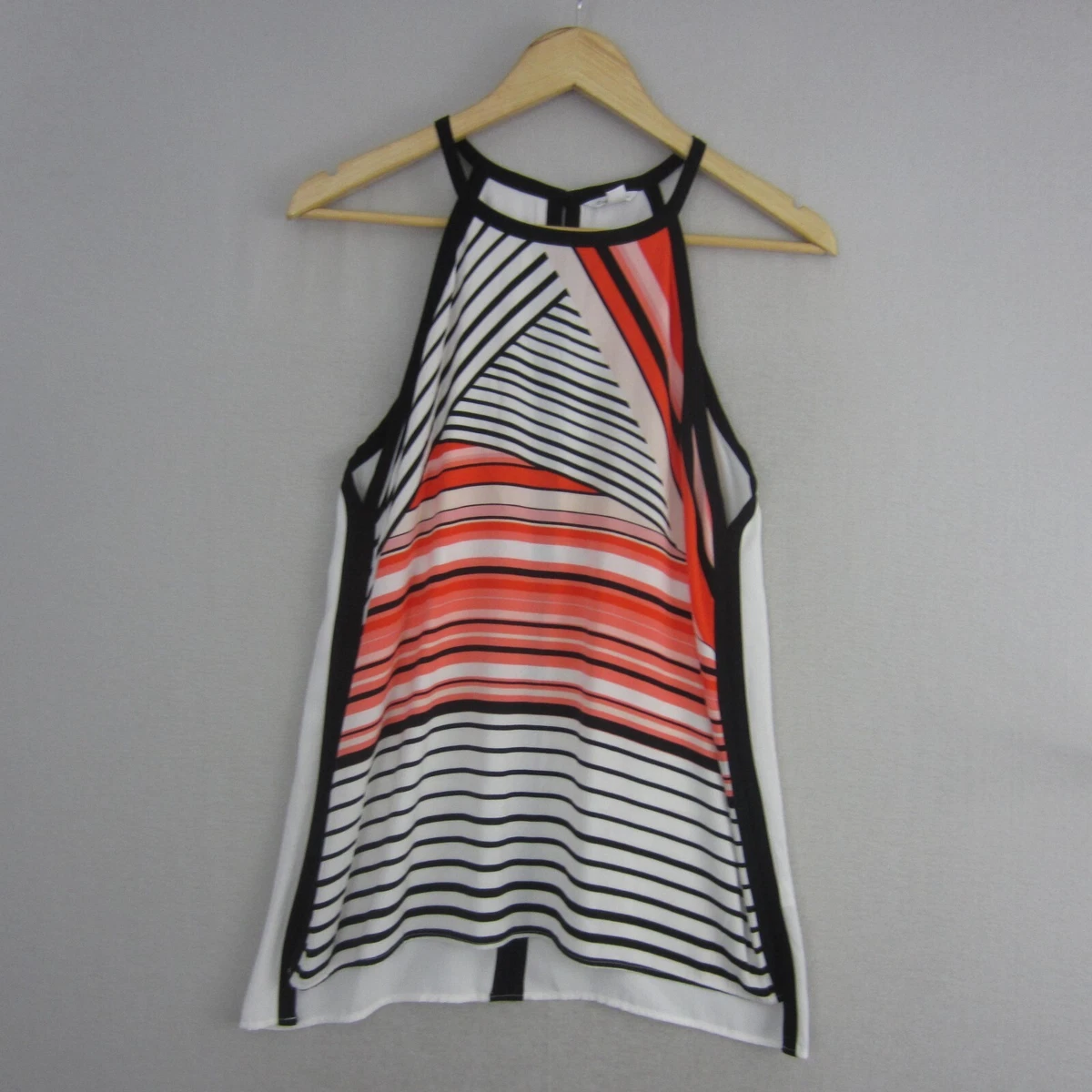 Calvin Klein Top Womens Medium 12 White Black Orange Striped Blouse Flowy
