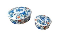 Matching Pair Chinese Blue Peach Floral Trinket Bowls