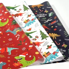 WERNNSAI Christmas Dinosaur Wrapping Paper 10 Sheets 20x27" Kids Xmas Gift Wrap
