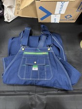 Liberty Bib Overalls Denim Mens 44x28 Loose Fit Green Trim Work Farm Chore -E8
