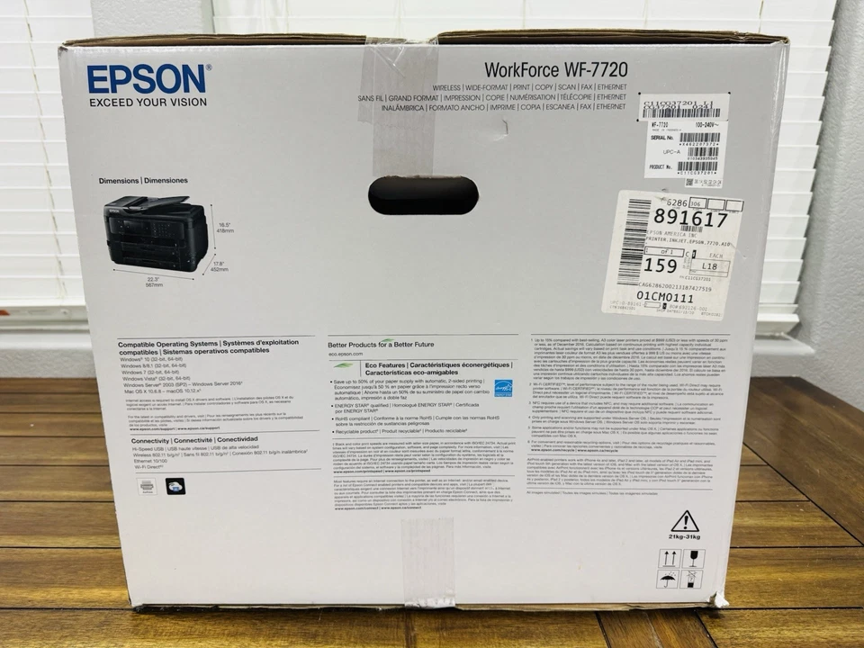 Epson WorkForce WF-7720 Inkjet Printer 19" Wide Format (Scan,Copy,Fax) - Sealed - Image 4 of 4