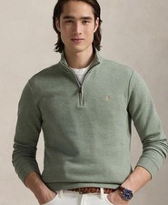 NWT Polo Ralph Lauren HEATHER GREEN Double Mesh Knit 1/4 Zip Pullover Sweatshirt