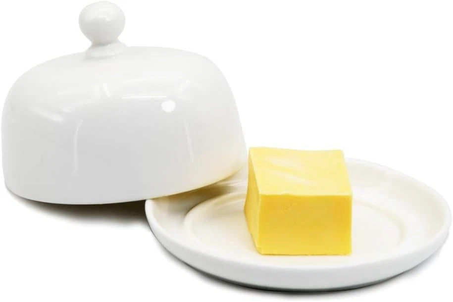 NAGU Mini Oval Butter Dish with Lid, White Procelain Domed Cheese