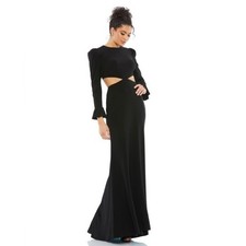 leena for MAC DUGGAL LONG SLEEVE PUFF SHOULDER CUT OUT GOWN Sz 12