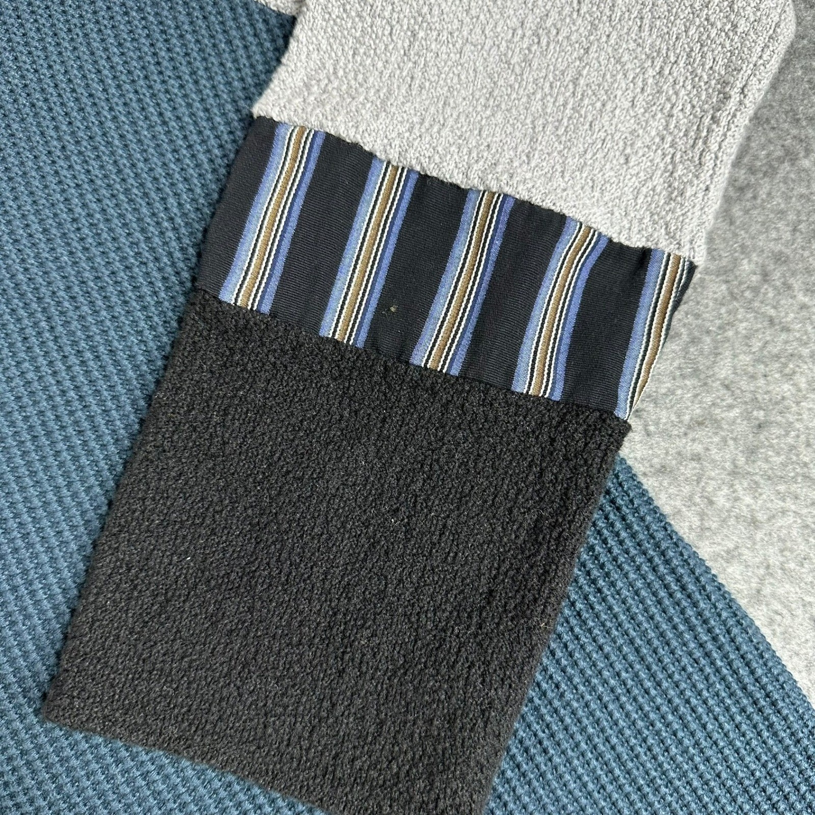 Double Sided Colorblock Patchwork Knit Top Blue G… - image 11