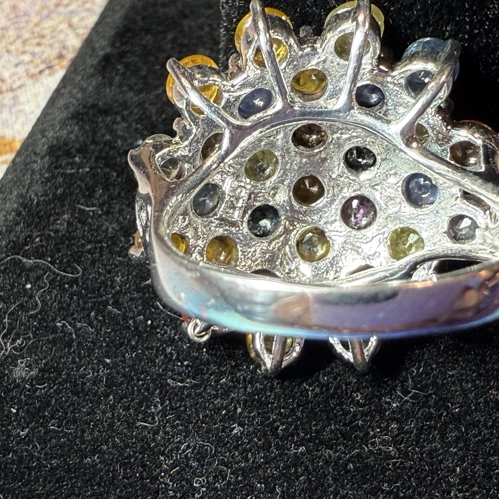 Large Ruby & Sapphire Cluster Ring Sterling Silve… - image 11