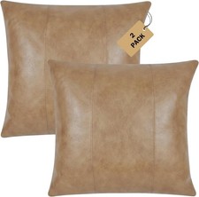 Faux Leather Decorative Throw Pillow Covers 18x18 Inch Set of 2 Light Brown
