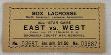 1970 07/17 East vs. West All-Star Box Lacross Full Ticket - Onondaga Stadium