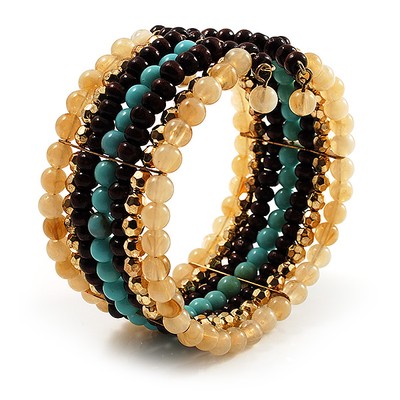 Boho Style breites Holz & Acryl Perlen Armreif Armband