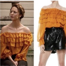 Alice + Olivia Gold Silk Chiffon Off-Shoulder...