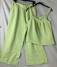 Joyspun Light Green Women's 2 Piece Waffle Pajama Set tank and capris SIZE L