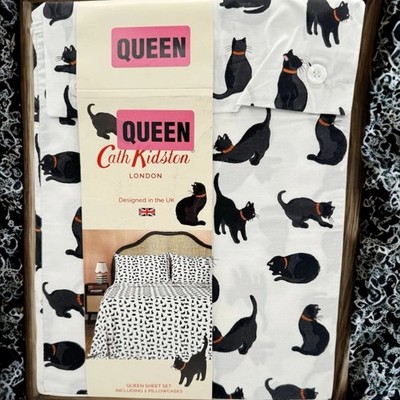 Cath Kidston London Queen Black Cats HALLOWEEN 100% Cotton Sheet Set NEW