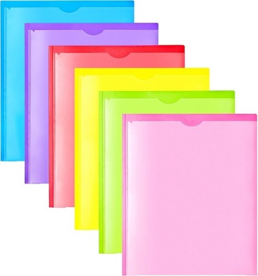 Heavy Duty Plastic Folders with Clear Front Pocket - 6PCS, 3 Pockets Folders