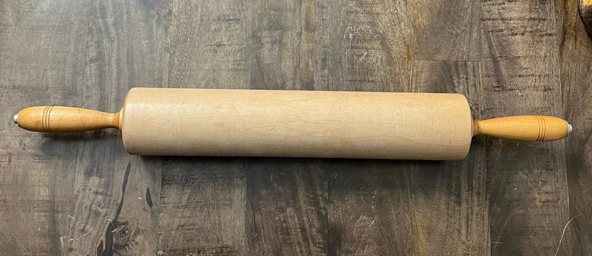 Rowoco Large Solid Wood Rolling Pin~15” Roller With Handles 25”~USA