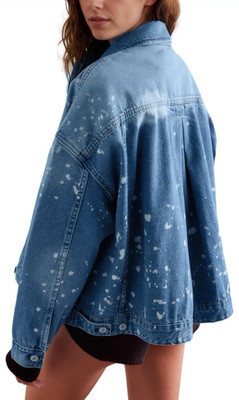 Kedera M Women Oversized Denim Jacket Distressed Button-Down Vintage Long Sleeve