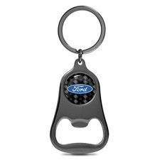 Ford Logo Carbon Fiber Flat Bottle Opener Black Metal Key Chain