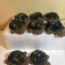 Handmade Crochet Rose Sea Turtle Stuffed Plush Green Brown 4  Set 8 Toys g11