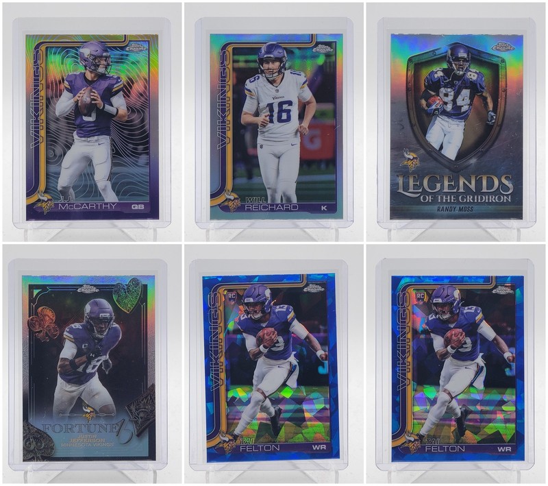 [6] J.J. MCCARTHY 2025 TOPPS CHROME SAPPHIRE GRIDIRON FORTUNE 15 REFRACTOR Q6633