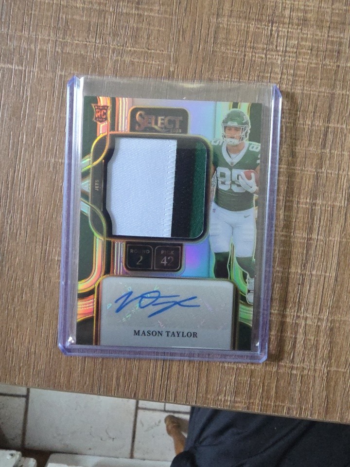 Panini 2025 Select Silver Prizm Rookie Auto Patch Mason Taylor Jets /199