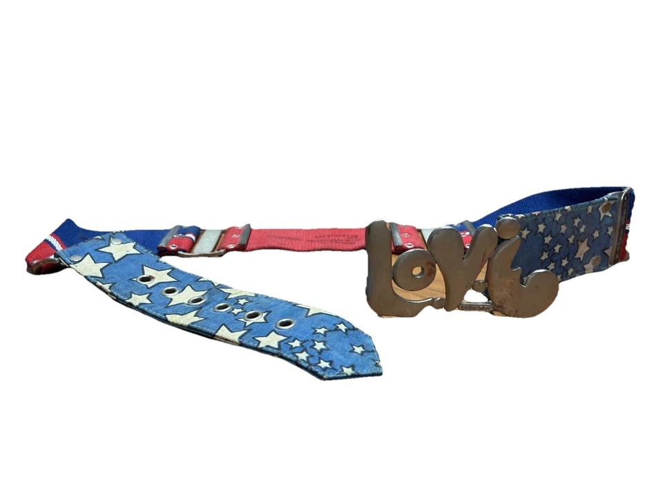 Vintage Anos 70 Peter MAX Logotipo Estrelas CINTO DE AMOR Fivela da Moda Patriótica Cósmica - Imagem 3 de 4