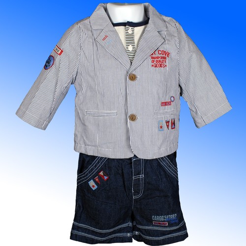 Boys 3 Piece Suit Blazer T-Shirt Summer Jacket & Navy Shorts Set - Picture 4 of 4